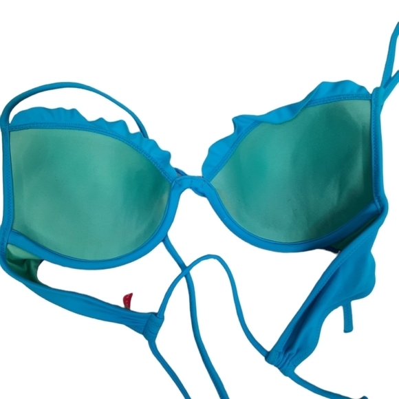 Victoria's Secret Teal Push Up Bikini Top Ruffles Size 34A Women's - Picture 5 of 7
